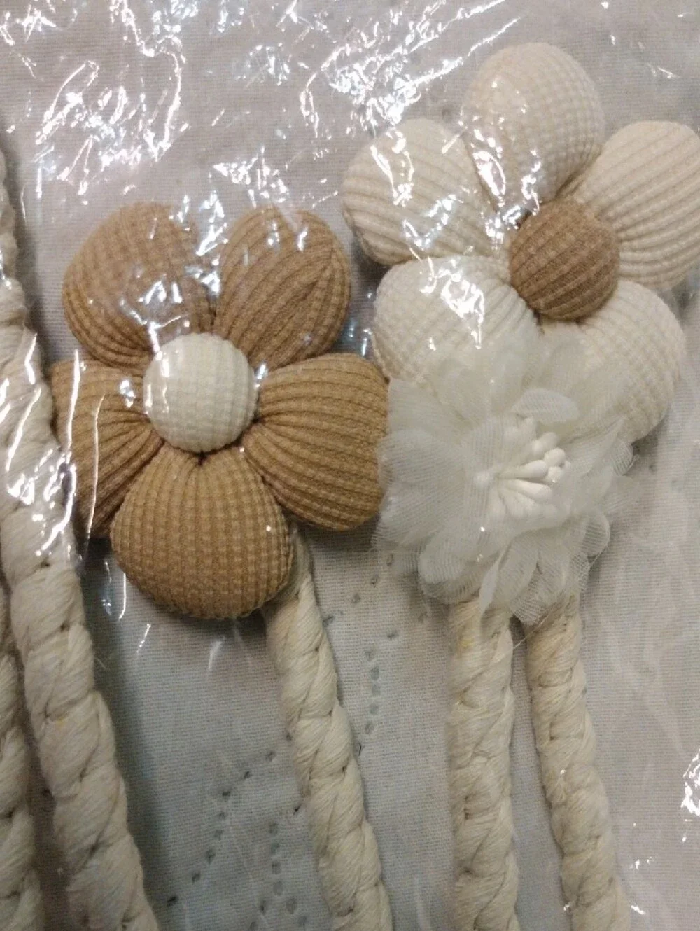 Neutral Flower Curtain Tiebacks - Cream and Tan